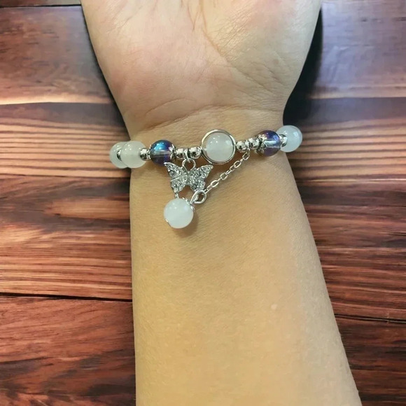 2 LEFT! Beaded Butterfly Charm Bracelet - Picture 2 of 7